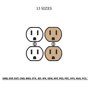 Cute Electrical Plug Embroidery Design- Power Outlet Machine Embroidery File- Kawaii Plug Embroidery Design- Socket Tech Design- 13 Sizes
