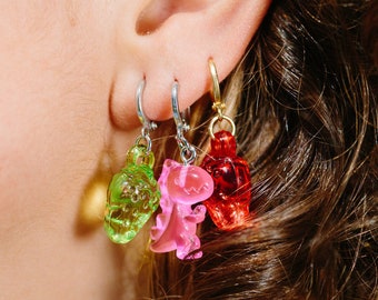 Mini Hoop Earring, Dinosaurs Hoop, Dino Hoop Earring, Strawberry Hoop Earring