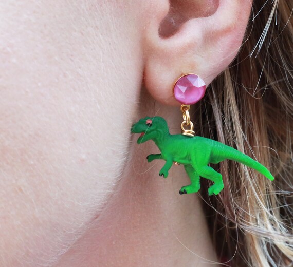 Rhinestone Stud Earrings With Pendant Dinosaurs Dinosaurs