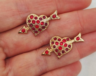 Heart Pierced by Arrow Earrings, Vintage Style Heart Earrings, Rhynestone Vintage Earrings,