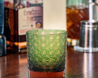 Juego de vasos de whisky de cristal estilo japonés Amber Star Mountain Cup, de lujo, inspirados en Edo Kiriko, para bourbon, escocés y cócteles.