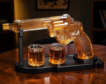 Juego de decantador de whisky con forma de pistola, decantador de vidrio con forma de pistola, botella de bourbon única, decoración para bar en casa, regalo para hombres