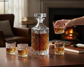 Juego de decantador de whisky de cristal con vasos, botella de licor sellada de lujo, elegante menaje de bar para whisky escocés y bourbon, regalo de alta gama para el hogar.