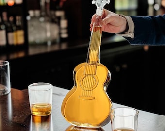 Juego de decantador de whisky con forma de guitarra y violín, botella de licor de vidrio borosilicato, decoración creativa para bar, regalo para amantes del bourbon y el vino escocés, ideal para los amantes de la música.