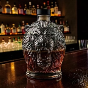 Decantador de whisky con cabeza de león, decantador de botella de whisky, decantador de licor Bourbon Scotch, decoración para bar en casa, regalo para hombres