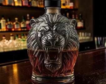 Decantador de whisky con cabeza de león, decantador de botella de whisky, decantador de licor Bourbon Scotch, decoración para bar en casa, regalo para hombres