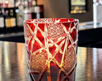 Vaso de whisky de cristal Edo Kiriko, copa de vino de estilo japonés hecha a mano, juego de regalo de lujo para whisky escocés para el bar de casa.