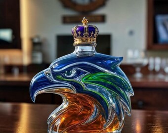 Juego de decantador de whisky Seattle Head, botella de licor de vidrio de borosilicato de alta calidad, regalo único de artículos de bar para hombres, decoración de bar en casa estilo bourbon
