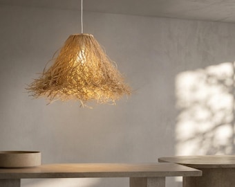 Organische handgefertigte Raffia Pendelleuchte - 100% Naturfaser Boho Kronleuchter