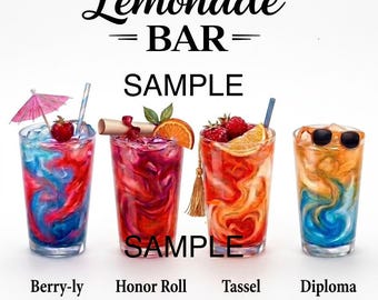 Letrero para barra de limonada de graduación (frambuesa azul/fresa/sandía/melocotón)