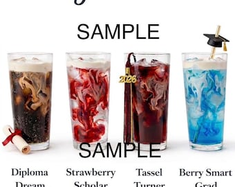 Letrero para la barra de refrescos de graduación (vainilla, fresa, cereza y frambuesa azul)