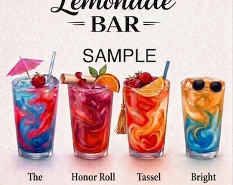 Letrero para barra de limonada de graduación (frambuesa azul/fresa/sandía/melocotón/cereza)