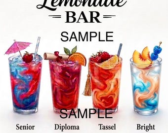 Letrero para barra de limonada de graduación (frambuesa azul/fresa/coco/melocotón)