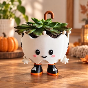 Halloween spökplanter, kawaii suckulenthållare, läskig skrivbordsdekoration, 3D-utskriven kaktuspresent, nyckfull heminredning