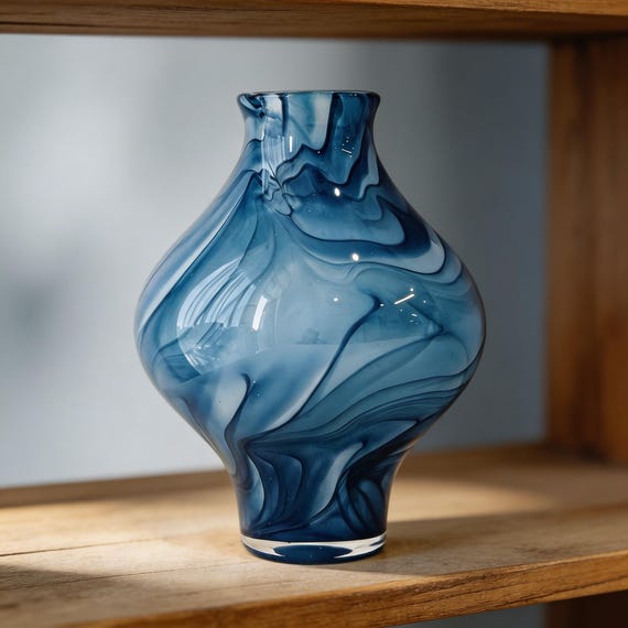 Hand Blown Swirl Glass Vase | Coastal Ocean Inspired Art Glass Home Decor