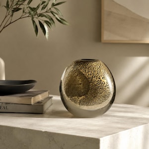 Hand Blown Black Gold Foil Glass Vase, Modern Minimalist Art Bud ,  Coffee Table Decor, Luxury Tabletop Ornament, Housewarming Gift