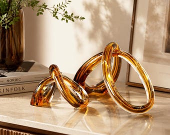 Hand‑Blown Glass Sculpture, Abstract Twisted Loop Art Glass Statue, Luxury Modern Tabletop Decor for Villa Showroom Living Room Home Accent