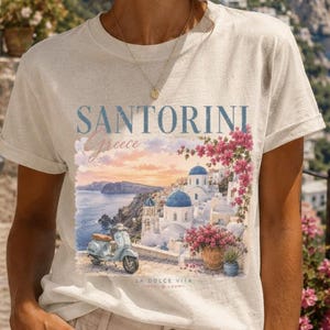 T-shirt Santorin, T-shirt des îles grecques, Vêtements Grèce, T-shirt doux et confortable, unisexe