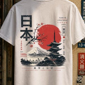 JDM Street Racing Shirt, Retro Anime T-shirt, Fuji Hokusai Golf met Rode Zon T-shirt, Japan Tokio Vintage Print, Grafisch T-shirt met Japanse Cultuur
