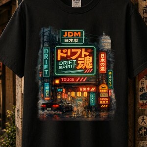 Neon JDM Drift Spirit Graphic Tee Shirt Retro Anime T Shirt Fuji Hokusai,Japan Tokyo Vintage Print,Japanese Culture Graphic Tee