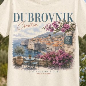 Dubrovnik Kroatien T-Shirt Vintage Reise-Shirt Café Buza Adriatisches Meer Altstadt Aquarellkunst Kroatien Geschenk Souvenir Unisex Grafik-T-Shirt