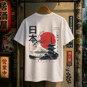 Camiseta JDM Street Racing, camiseta retro de anime, camiseta Fuji Hokusai Wave con sol rojo, estampado vintage de Tokio, camiseta gráfica de cultura japonesa