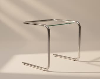 Modern C-Shaped Stainless Steel & Glass Side Table | Minimalist Nordic End Table