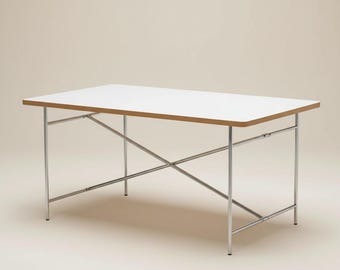 Modern Minimalist Office Desk | Stainless Steel & Wood Multi-Purpose Table