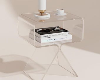 Modern Transparent Acrylic Bedside Table | Creative Clear Side Table & Small Narrow End Table