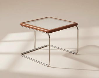 Modern Japanese Square Coffee Table | Minimalist Stainless Steel & Rattan Side Table