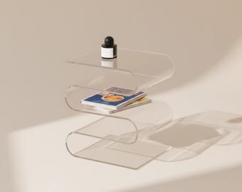 Modern S-Shaped Acrylic Side Table | Minimalist Nordic Bookshelf & Storage Stand
