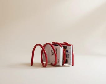 Modern Red Spiral Desktop Organizer | Minimalist Metal Spring Book Holder