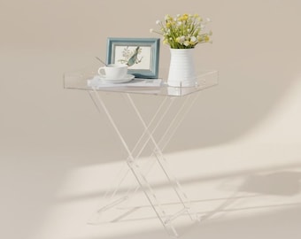 Minimalist Acrylic Folding Table | Portable Transparent Side Table & Bedside Storage Tray