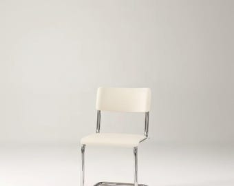 Modern Creamy-White Cantilever Dining Chair | Nordic Minimalist Suspension Seat
