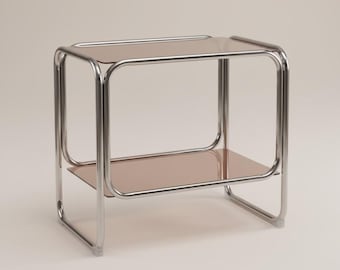 Modern 2-Tier Glass & Stainless Steel Side Table | Minimalist Retro Nightstand