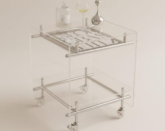Modern Acrylic Mobile Coffee Table Cart | Nordic Rolling Side Table with Hidden Storage | Mid-Century Bedside Nightstand
