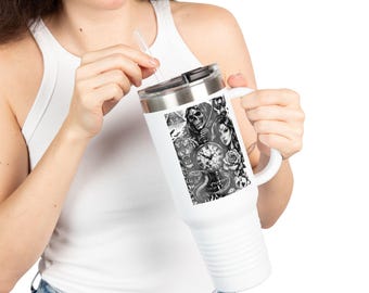 Moody Black & White Illustration 40oz Insulated Travel Mug | Stainless Steel, Leak-Resistant