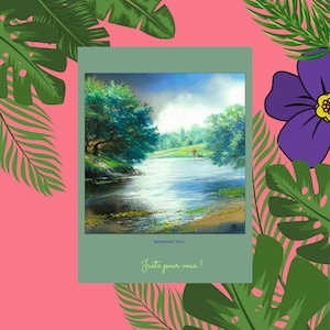 Digital Art Print: Beach Landscape, Art Deco Wall Decor (20x20 cm)
