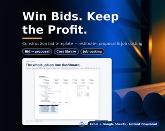 Construction Spreadsheet Bundle: Bid, Job Costing & Project Tracker