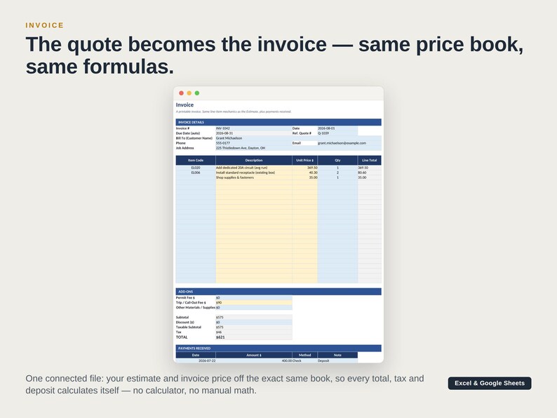 Electrician Estimate Template: Price Book, Invoice & Job Costing bild 5