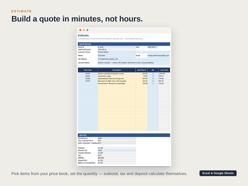 Electrician Estimate Template: Price Book, Invoice & Job Costing bild 4