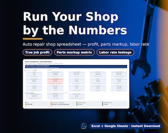 Auto Repair Shop Management Spreadsheet: Job Profit & Parts Markup