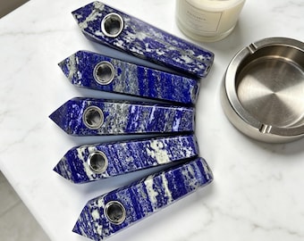 Natural Lapis Lazuli Smoking Pipe, Hexagonal Wand Straight Handmade Pocket Pipe, Vintage Collectible Display Piece, Fathers Day Gift