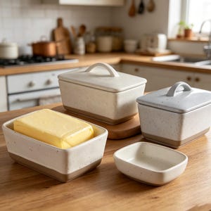 Ceramic Butter Dish with Lid Rectangular Butter Keeper Cheese Storage Box Airtight Butter Container Farmhouse Kitchen Decor
