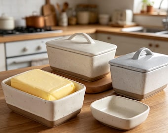 Ceramic Butter Dish with Lid Rectangular Butter Keeper Cheese Storage Box Airtight Butter Container Farmhouse Kitchen Decor