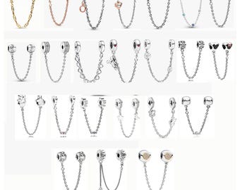 S925スターリングシルバー製チャームセーフティチェーン（ジルコン付き） - パンドラ互換チャームストッパー、ブレスレット保護アクセサリー