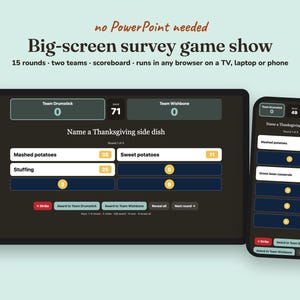 Gobble Gobble friendsgiving big-screen game show on a TV