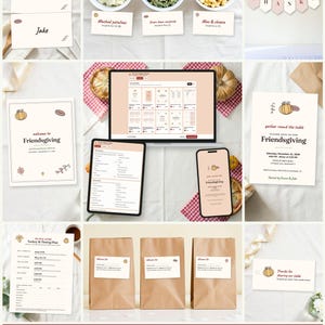 Harvest Gingham Friendsgiving Printable Suite: edit on a laptop, tablet or phone, every printable fills in
