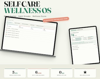 Self Care Wellness Planner, Interactive Mood & Habit Tracker, Mindfulness Journal, Self Love Dashboard