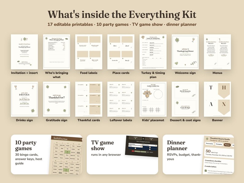 Everything included in the Thankful Hearts friendsgiving Everything Kit